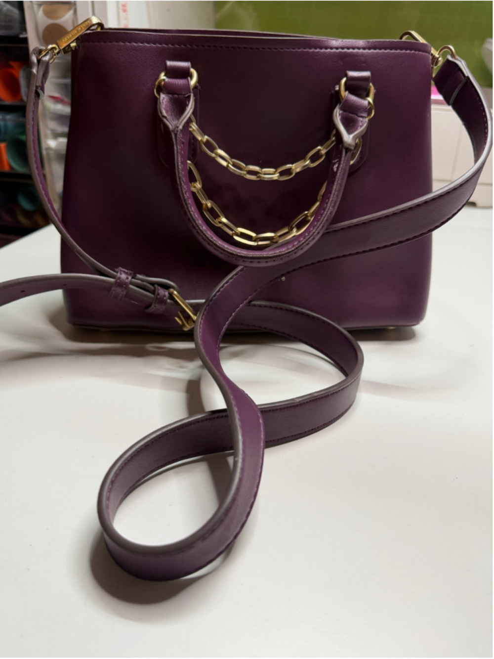 Women's Nanette Lepore Purple Satchel One Size with Gold Chain - Picture 9 of 9